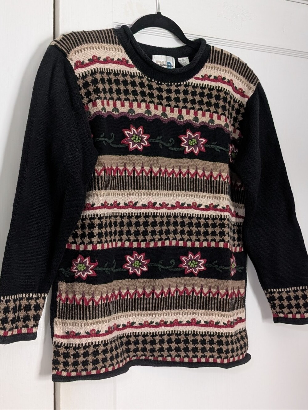 Vtg Paul Harris Design Women’s M Embroidered Fair Isle Sweater Cottagecore Knit